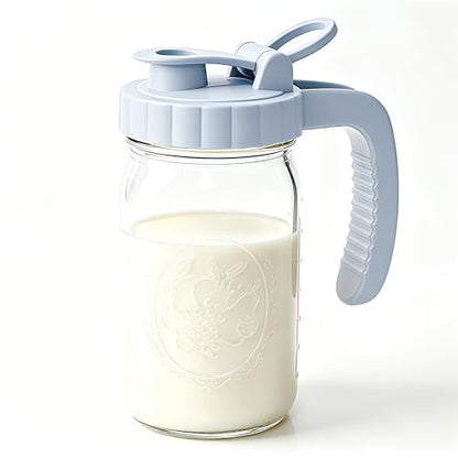 32 Oz Glass Mason Jar Pitchers With Pour Lid 1 Quart Wide Mouth Breast milk Storage Jug Container For Fridge Coffee Creamer Iced Sun Tea Juices Lemonade Airtight - color: 32 OZ