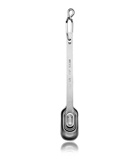 New Star Foodservice 43136 Stainless Steel 1/8 Measuring Spoons, Set of 6, Narrow Rectangular Measuring Spoon Set with Wall Mount Hook for Spices, Baking, Cooking, Silver