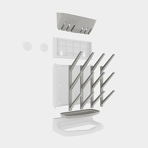 IEEK Baby Bottle Drying Rack,Space Saving Countertop Drying Rack for Baby Accessory & Pump Parts,Suction Cup Wall Mounted Bottle Rack Holder Large Vertical Drying Tower,Grey and White