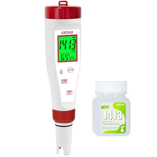 pH Meter for Hydroponic Water,Digital EC ppm Tester for Nutrients,pH TDS Reader 4 in 1 with 1413 μs/cm Calibration Solution,High-Sensitivity Backlit Display for Drinking Water,DWC,Indoor Plants - style: 4 in 1 pH Meter with Calibration Solution