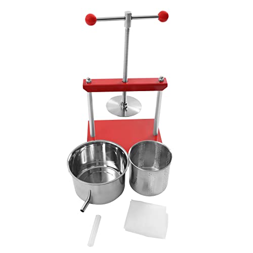 Fruit Wine Press, Stainless Steel Barrels Press Machine,Heavy-duty Cross-beam Stainless Steel Fruit and Wine Press Maker with T-Handle for Outdoor, Kitchen (3L/0.8gal Silver, Red) - color: 3L/0.8gal Silver, Red
