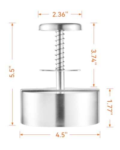 Brigii 304 Stainless Steel Burger Press - 4.5" Hamburger Patty Maker, Heavy Duty Stainless Steel Burger Press for Ground Beef, Burgers (Dishwasher Safe) - style: BP01-4.5‘’