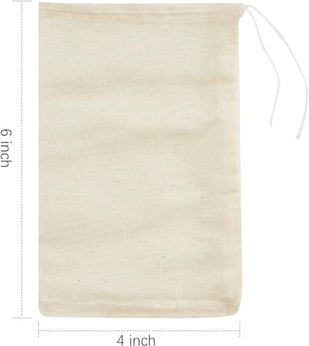 TUZAZO 24 Pcs Muslin Bags with Drawstring 4 x 6 inch, Reusable Tea Bags for Loose Leaf Tea, Natural Cotton Unbleached Cheesecloth Small Spice Bag for Cooking Soup Herb Sachet Bag Empty - size: 4x6 inch, 24 pcs