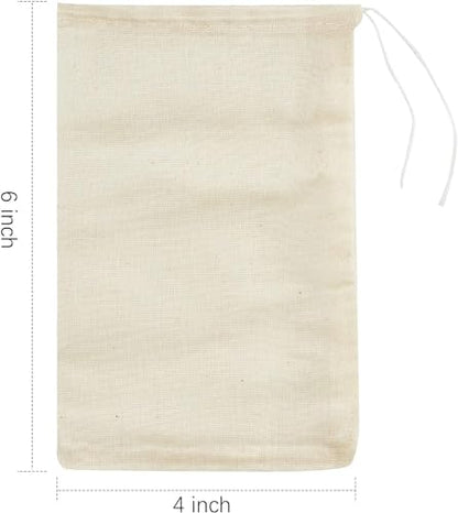TUZAZO 24 Pcs Muslin Bags with Drawstring 4 x 6 inch, Reusable Tea Bags for Loose Leaf Tea, Natural Cotton Unbleached Cheesecloth Small Spice Bag for Cooking Soup Herb Sachet Bag Empty - size: 4x6 inch, 24 pcs