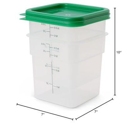 Cambro Food Storage Container with Lid (Microwave Safe and BPA-Free) - 2 Pack - Classic Series Square with Green Lid - 4 QT (Quart) - Commercial Grade for Food Prep (Translucent) - size: 4 QT + Lid