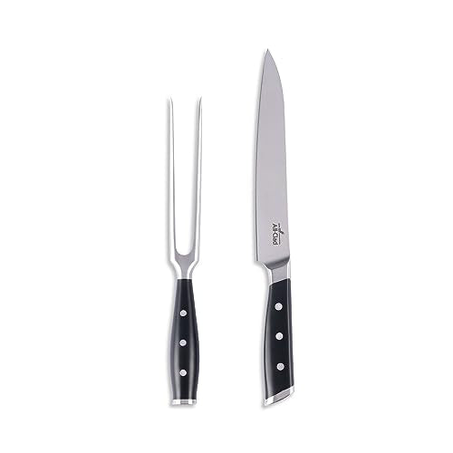 All-Clad Forged German Stainless Steel Knife Set 2 Piece 8, 6 Inch, Fully Forged, Expert Precision, Home Knife Set, Cookware Knife Block Set, Kitchen Knives, Cook Tool, Kitchen Utensils, Ultra Sharp - color: Silver/Black, size: 2-Piece Knife Set