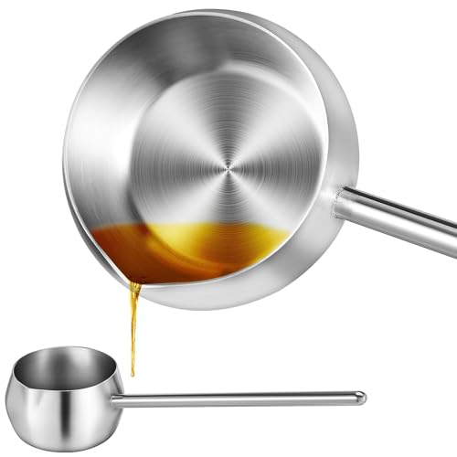 PRETYZOOM Stainless Steel Oil Dipping Ladle with Long Handle 10.62In Sturdy Soup Spoon for Kitchen Cooking and Serving