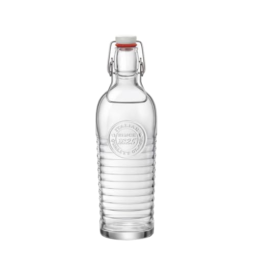 Bormioli Rocco Officina Water Bottle | 37.25 oz, Italian Glass Pitcher | Airtight Seal & Metal Clamp | Easy To Carry Handle, Dishwasher Safe & Eco-Friendly | Safe For Infused & Carbonated Drinks - size: 37.3 Ounces