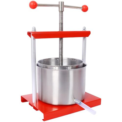 LifeSky Manual Fruit Press 0.53 Gallon: Stainless Steel Barrel Press Machine for Wine Making - T-Handle Manual Juice Press for Home Brewing & Fruit Extraction