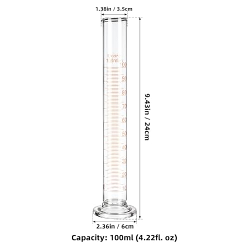 Baluue 100ml Graduated Cylinder, Borosilicate Glass Lab Beaker with Stable Base & Pour Spout for Accurate Hydrometer Readings, Chemistry & Kitchen Liquid Measure