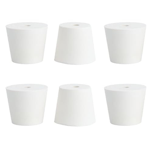 6Pcs Solid Rubber Stopper Bungs with Hole 26mm to 32mm Solid Test Tubes Bungs Stopper for Flask, Plug Holes and Test Tube(White) - size: 26-32MM