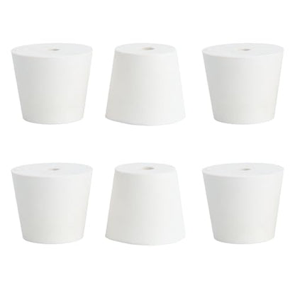 6Pcs Solid Rubber Stopper Bungs with Hole 26mm to 32mm Solid Test Tubes Bungs Stopper for Flask, Plug Holes and Test Tube(White) - size: 26-32MM