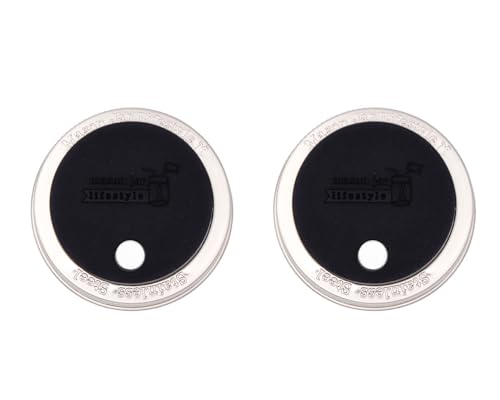 2 Pack, Black, Regular Mouth Silicone Straw Hole Tumbler and Fermentation Lids with Stainless Steel Bands by Mason Jar Lifestyle - color: Black, size: Regular Mouth