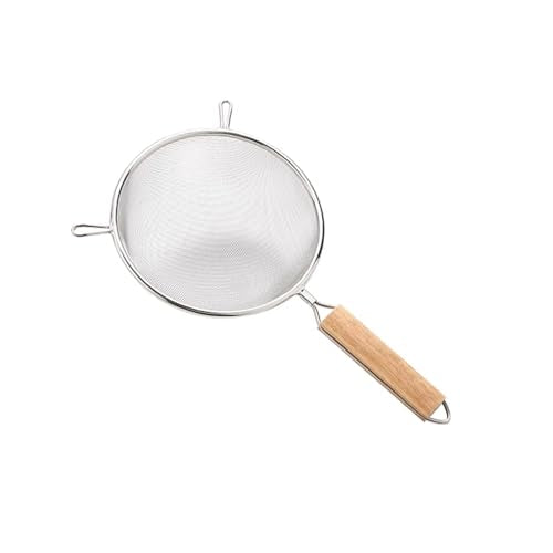 Strainer with Single Fine Mesh, 7-Inch Diameter, Large, Stainless Steel, Tan,Silver - size: L Double-handled