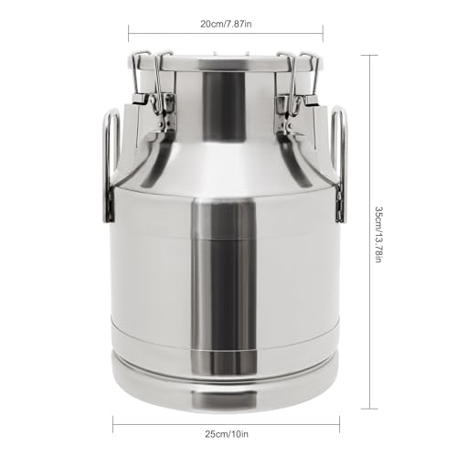 LOYALHEARTDY 10L/2.64Gal Milk Can, Stainless Steel Milk Transport Cans Wine Pail Bucket Tote Jug Pot Oil Liquid Storage Barrel with 2 Handles Milk Container with Lid for Grain Wine Liquid - color: 10l-2.64gal