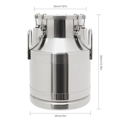 LOYALHEARTDY 10L/2.64Gal Milk Can, Stainless Steel Milk Transport Cans Wine Pail Bucket Tote Jug Pot Oil Liquid Storage Barrel with 2 Handles Milk Container with Lid for Grain Wine Liquid - color: 10l-2.64gal