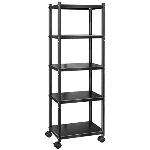 PXRACK 5-Tier Kitchen Storage Shelves, Adjustable Metal Shelves for Storage Pantry Shelves with Rolling Wheels, Storage Rack Shelving Unit Organizer for Bedroom Laundry Closet - size: 17"L x 12.4"W x 59"H