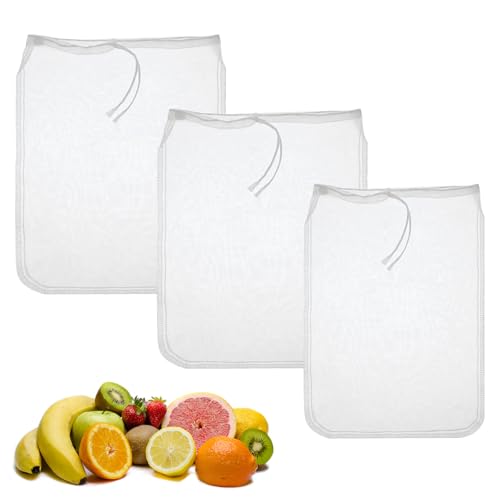 Juicer Bags for Cast Iron Juicer Nut Bag Strainer 3 Pack 12" (2 of 12"X10" + 1 of 9") Reusable Nylon Cheese Cloths Fine Mesh Food Strainer Multiple Food Mesh Cold Brew Filter Strainers for Straining