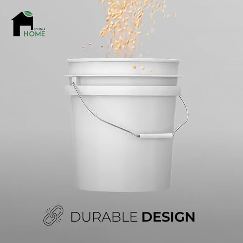 5-Gallon White Bucket Pail Container with Lid | Food Grade | Heavy-Duty Approx 90 MIL Extra Durable | Metal Handles with Plastic Grip | Multi-Use | Easy Stack and Store | BPA Free - 5 Pack - color: White - 5 Gallons, size: 5 Packs
