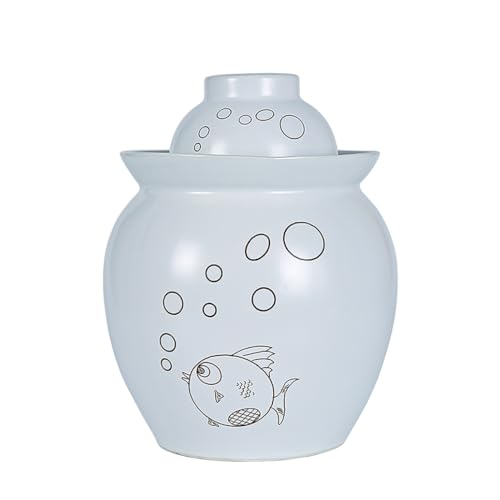 MRYBD Ceramic Pickle Jar With Water Seal,Kimchi Containers, Fermentation Jar, Fermentation Jars Ceramic Pots, Sealed Fermentation Jars With Lids, Sauerkraut Crock White-0.6L - size: 0.6L
