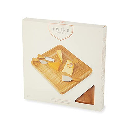 Twine Four Piece Bamboo Knife Set Wood Cheese Boards, Natural,10162 - style: Squared Cheese Board