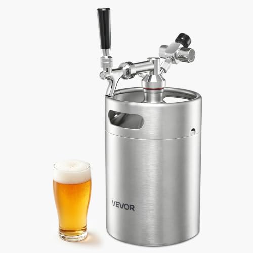 VEVOR 170oz Mini Keg, Pressurized Growler Tap System, 304 Stainless Steel Beer Kit, with Co2 Regulator, Self-Closing Faucet, Keeps Fresh and Carbonation for Homebrew, Craft and Draft Beer - color: Silver, size: 170 oz