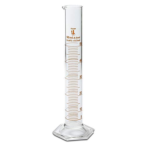 50ml Graduated Cylinder, Borosilicate 3.3 Glass, Single Metric Scale, Class B, Karter Scientific 246H7 (Pack of 2) - size: 50ml, style: Pack of 2