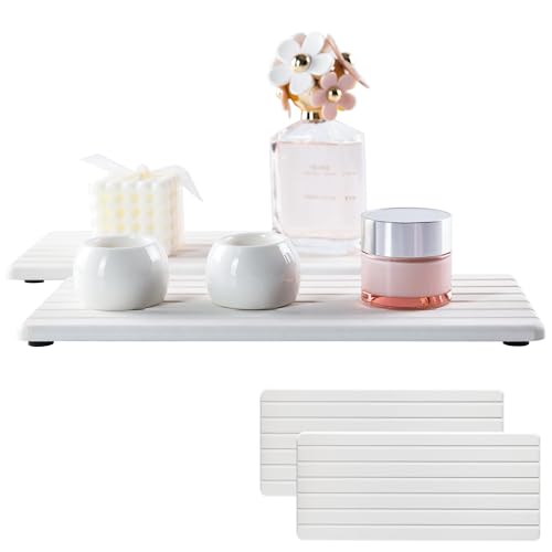 NiuYichee 2 PCS Water Absorbent diatomite Coasters, 12.2" x 5.5" Water Absorbing Stone Tray for Sink, Stone Drying mat for Kitchen Counter, Stone soap Tray Used for Hand Soaps & toiletries & Plants - color: White, size: 12.2 x 5.5 inches