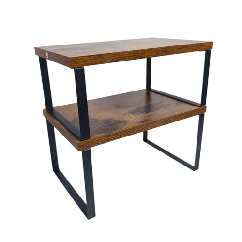 Sben Cabinet Organizer Shelf, Set of 2 Kitchen Counter Shelves, Kitchen Storage, Spice Rack, Stackable, Expandable, Metal and Engineered Wood, Ink Black and Rustic Brown - color: Rustic Brown, size: 11.7"W