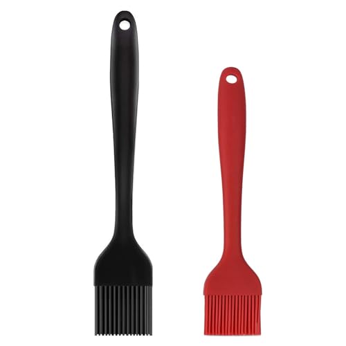 Hhyn Silicone Basting Pastry Brush Set 2 Pack Heat Resistant Spread Oil Butter Sauce for BBQ Grill Barbeque Kitchen Baking Cooking Pastries, 1 Large & 1 Small - color: 2 Pcs Black + Red