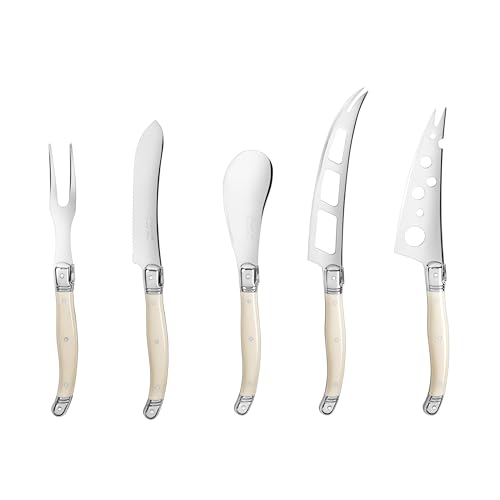 French Home Laguiole 5pc Artisan Cheese Knife Set, Ivory Colored Handles - color: Ivory