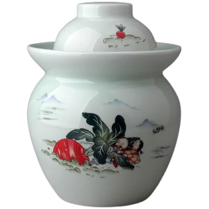 Traditional Chinese Hand Painted Porcelain Fermentation Crock With Water Seal Lid, Ceramic Pickling Jar, 1 Pcs(White,0.5kg) - color: White, size: 0.5kg