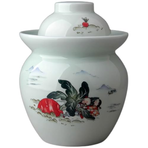 Hand Painted Traditional Chinese Porcelain Pickle Jar, Ceramic Fermentation Crock Pickling Pot, Fermenting With Water Seal Airlock Lid(A,1.5kg) - color: A, size: 1.5kg