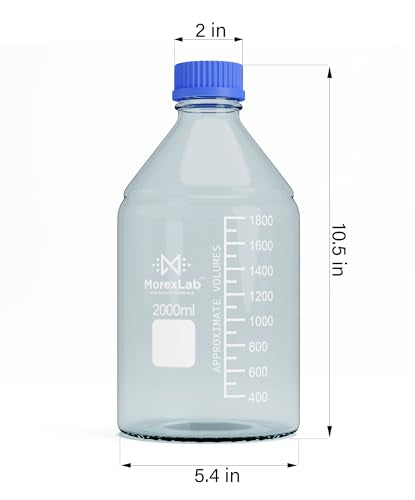 2000ML Storage Glass Bottles – 1pc Round Media Storage Bottle – Borosilicate Glass Bottles – Safe Probe Storage Glass Storage Bottles with GL45 Blue Screw Cap (2000ml - 1pc) - size: 2000ml-1pc