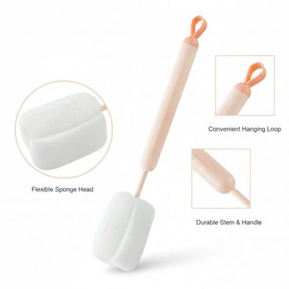 Long Handle Bottle Cleaning Brush with Soft Sponge Head for Deep Cups, Narrow Neck Bottles & Vases - 13 Inch - color: Pink
