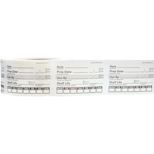 Dissolvable Day of The Week Use by Shelf Life Labels, 2 x 3 Inch 500 Adhesive Stickers for Organization, Food Rotation, Meal Prep Stickers Dissolve in Water