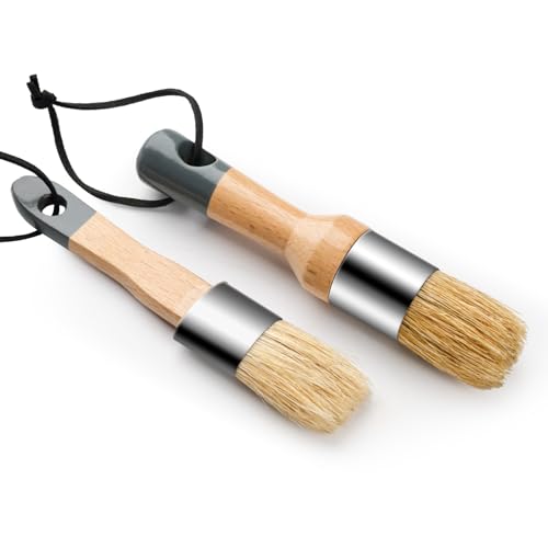Chalk Paint Brush, 2 Pack Wax Brushes and Chalk Paint for Furniture DIY Art Crafts, Natural Bristle Round Oval Brush for All Painting and Waxing - size: Small Round, 2 Pack