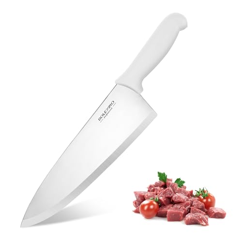10 inch Japanese High Carbon Stainless Steel Chef Knife, Professional Sharp Wide Cook Knife with Non-slip Ergonomic Handle, for Kitchen Home Restaurant (White) - color: White