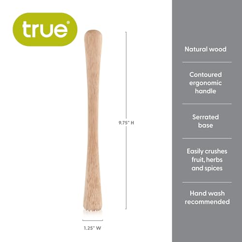 True Smash Wooden Muddler for Cocktails with Ergonomic Contoured Handle, Durable Cocktail Muddlers, Herbs and Fruit Crushers, Home Bar Accessories, 9.75", Set of 1 - color: Wood