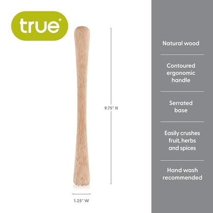 True Smash Wooden Muddler for Cocktails with Ergonomic Contoured Handle, Durable Cocktail Muddlers, Herbs and Fruit Crushers, Home Bar Accessories, 9.75", Set of 1 - color: Wood