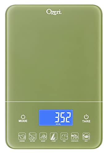 Ozeri Touch III Digital Kitchen Scale with Calorie Counter, 22 lbs (10 kg), Calla Green - color: Calla Green