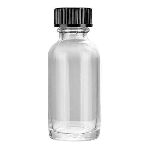 Restaurantware Vetri 1 Ounce Boston Glass Bottles, 48 Sample Bottles With Black Phenolic Caps - Dishwashable, Round, Clear Glass Bottle, For Potion, Juice, Ginger Shots, Whiskey, Liquids - color: Clear, size: 1 oz