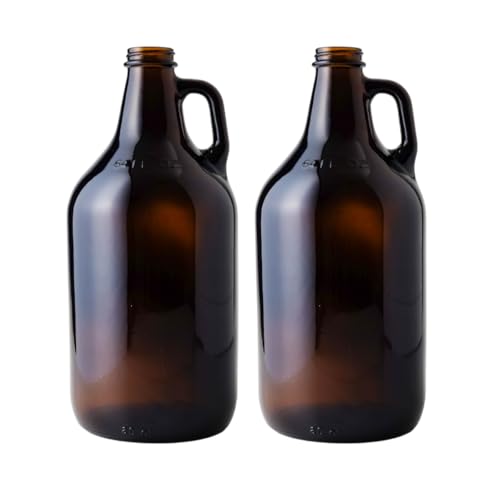 FastRack 64 oz Amber Glass Growlers (Pack of 2) | Half Gallon Beer Growler | Reusable 1/2 Gallon Glass Jug for Homebrew, Kombucha, and Beverage Storage | NO CAPS INCLUDED