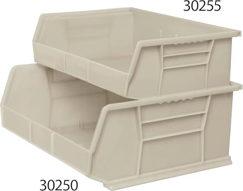 Akro-Mils 30255 AkroBins Plastic Storage Bins, Space-Saving Stackable Bins for Garage, Pantry, Craft Organization, 11" x 16" x 5", Stone, 6-Pack - color: Stone