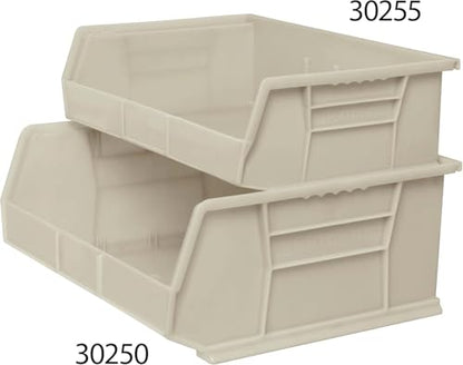 Akro-Mils 30255 AkroBins Plastic Storage Bins, Space-Saving Stackable Bins for Garage, Pantry, Craft Organization, 11" x 16" x 5", Stone, 6-Pack - color: Stone