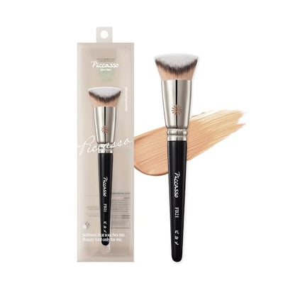 Piccasso FB21 Foundation Brush - Professional V-Cut Angled Makeup Brush for Liquid & Cream - Seamless Flawless Finish K-Beauty Face Brush - High Coverage, No Streaks, Durable Synthetic Hair - color: V-cut