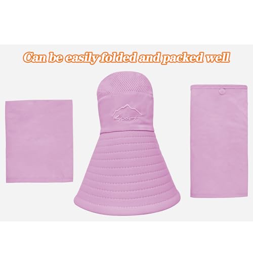 Sun Hats for Men Women Fishing Hat UPF 50+ Breathable Wide Brim Summer UV Protection Hat - color: Purple(with Face Cover & Neck Flap )