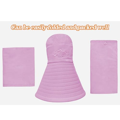 Sun Hats for Men Women Fishing Hat UPF 50+ Breathable Wide Brim Summer UV Protection Hat - color: Purple(with Face Cover & Neck Flap )