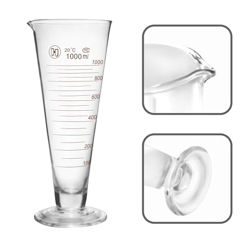 Professional Lab Graduated Measuring Cup with Spout 1000ml Wide Mouth Glass Conical Beaker Thickened Borosilicate Beaker Heat Resistant (1000ml) Transparent - size: 1000ml