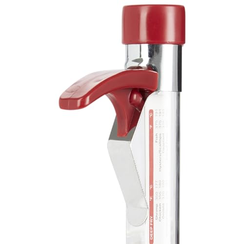 GoodCook Everyday Candy & Deep Fry Thermometer Glass Tube Construction with Built-In Pan Clip Includes Fahrenheit & Celsius Measurements & Protective Storage Sleeve, Red